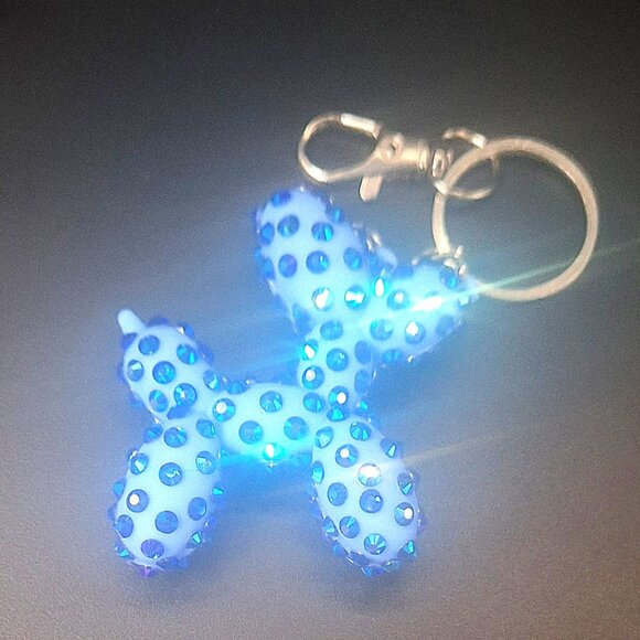 Bedazzled Balloon Dog Keychain, Light Blue Dog with Bright Blue Stones - Picture 2 of 3